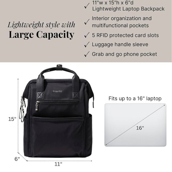 Baggallini Soho Backpack Women's Laptop Backpack Travel Bag Black - Picture 8 of 11